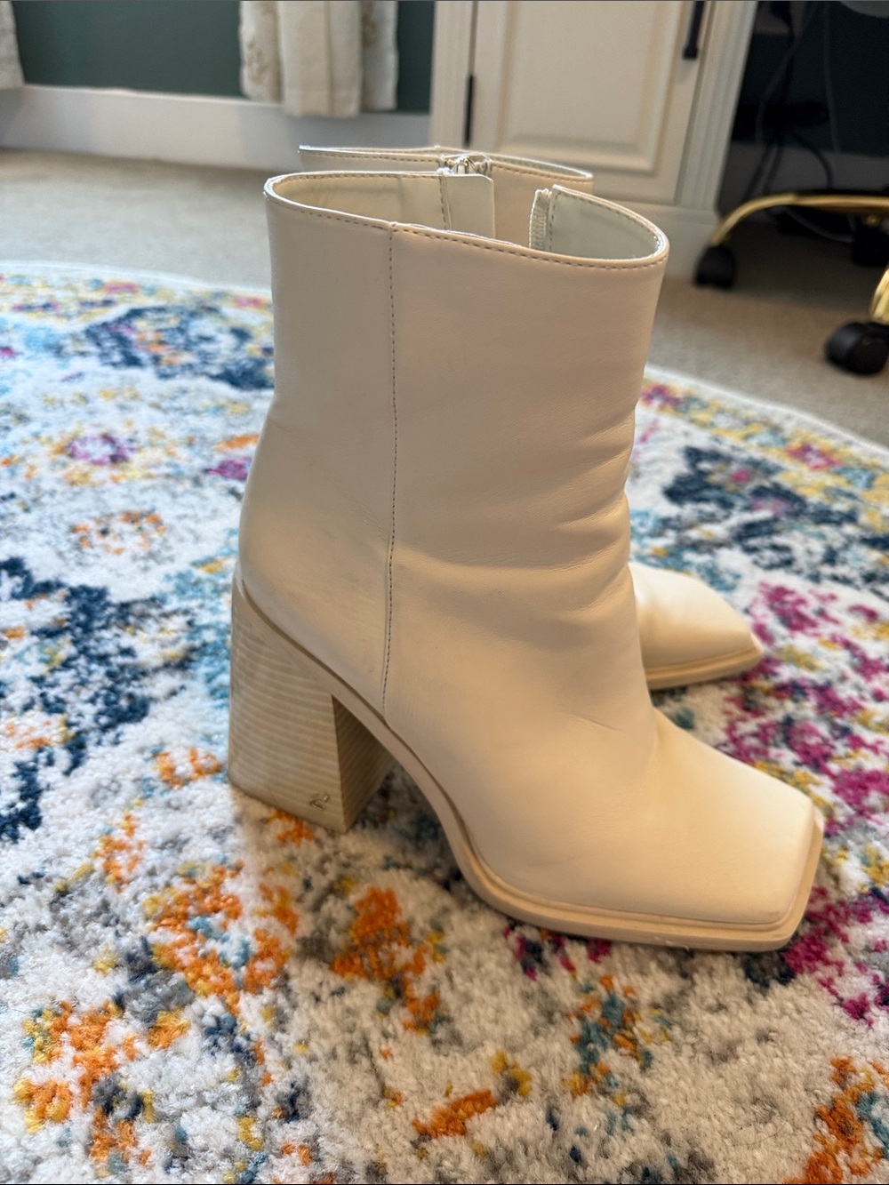 Sam Edelman Circus Women’s Cream Square-Toe Block Heel Ankle Boots